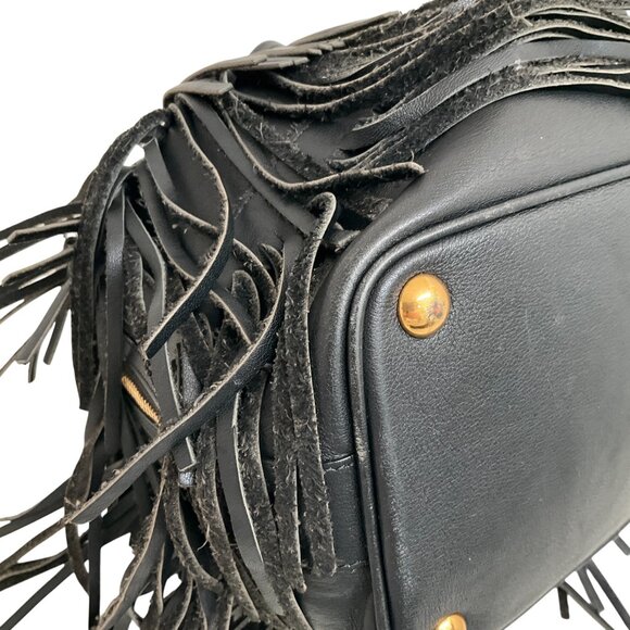 Saint Laurent Black Leather Fringe Emmanuelle Shoulder Bag - Picture 6 of 10
